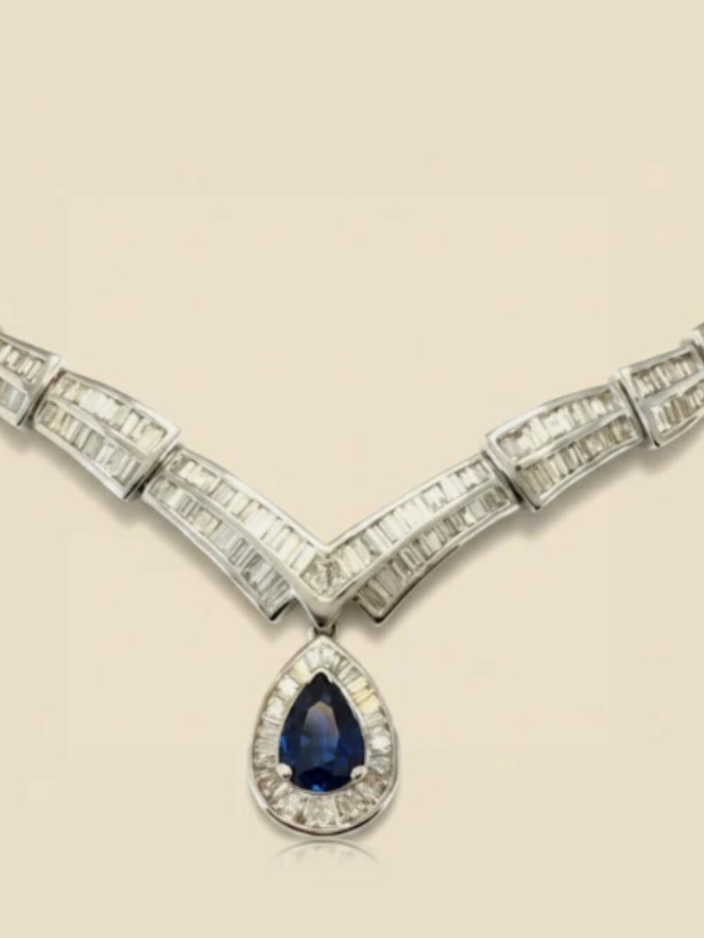 18kK Sold White Gold Diamond & Sapphire Royal Heirloom Chocker - Picture 4 of 5